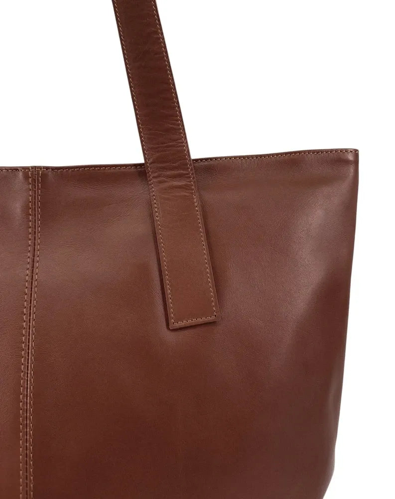 Sac cabas en cuir lisse TESS Châtaigne