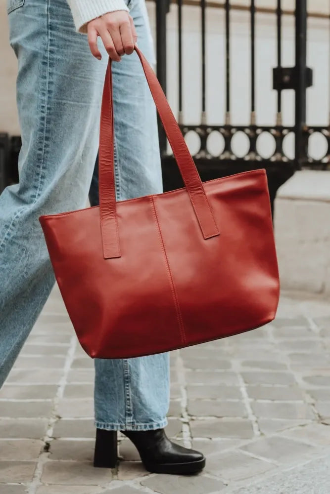 Sac cabas en cuir lisse TESS Rouge brique