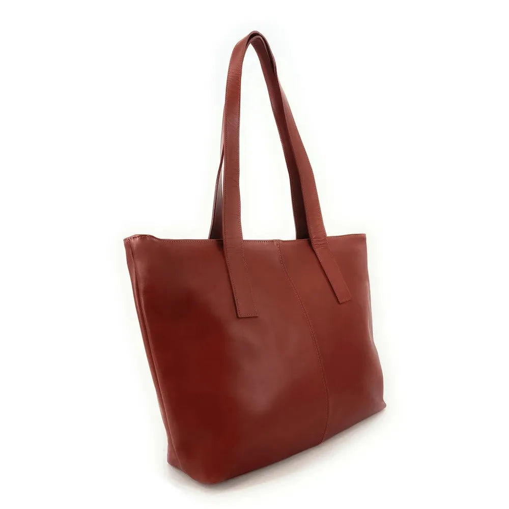 Sac cabas en cuir lisse TESS Rouge brique