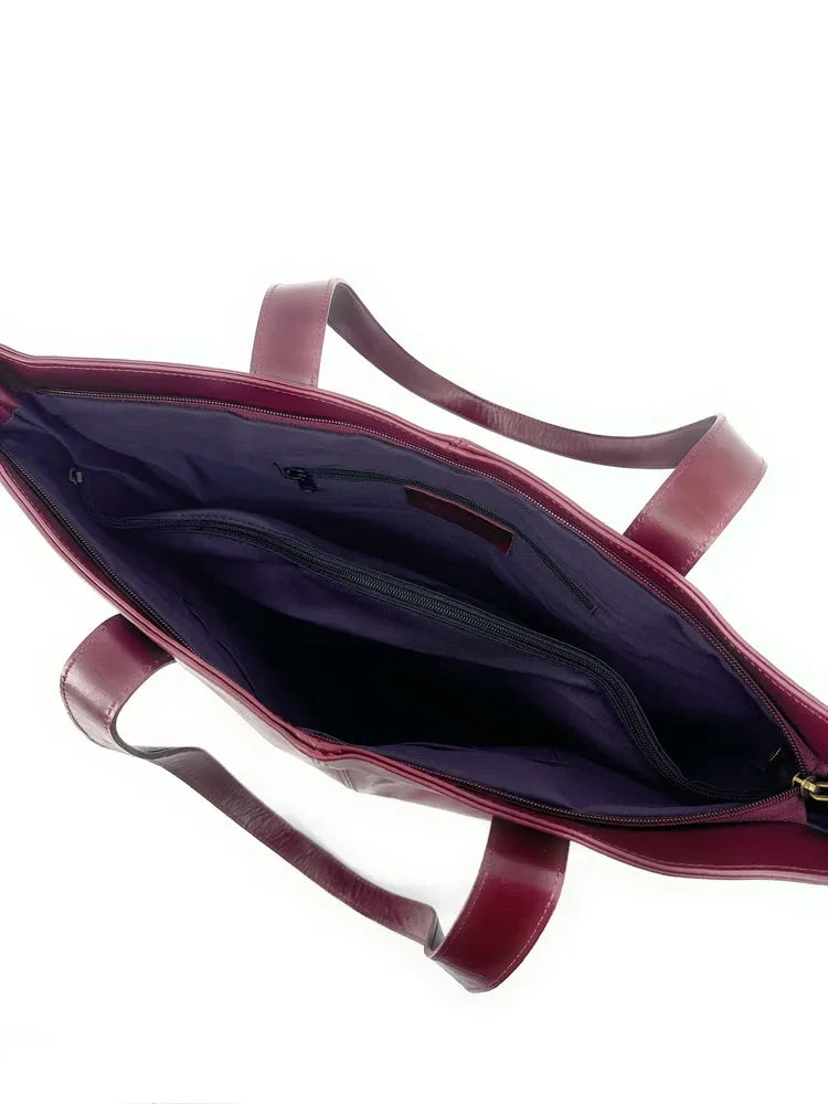 Sac cabas en cuir lisse TESS Rouge bordeaux
