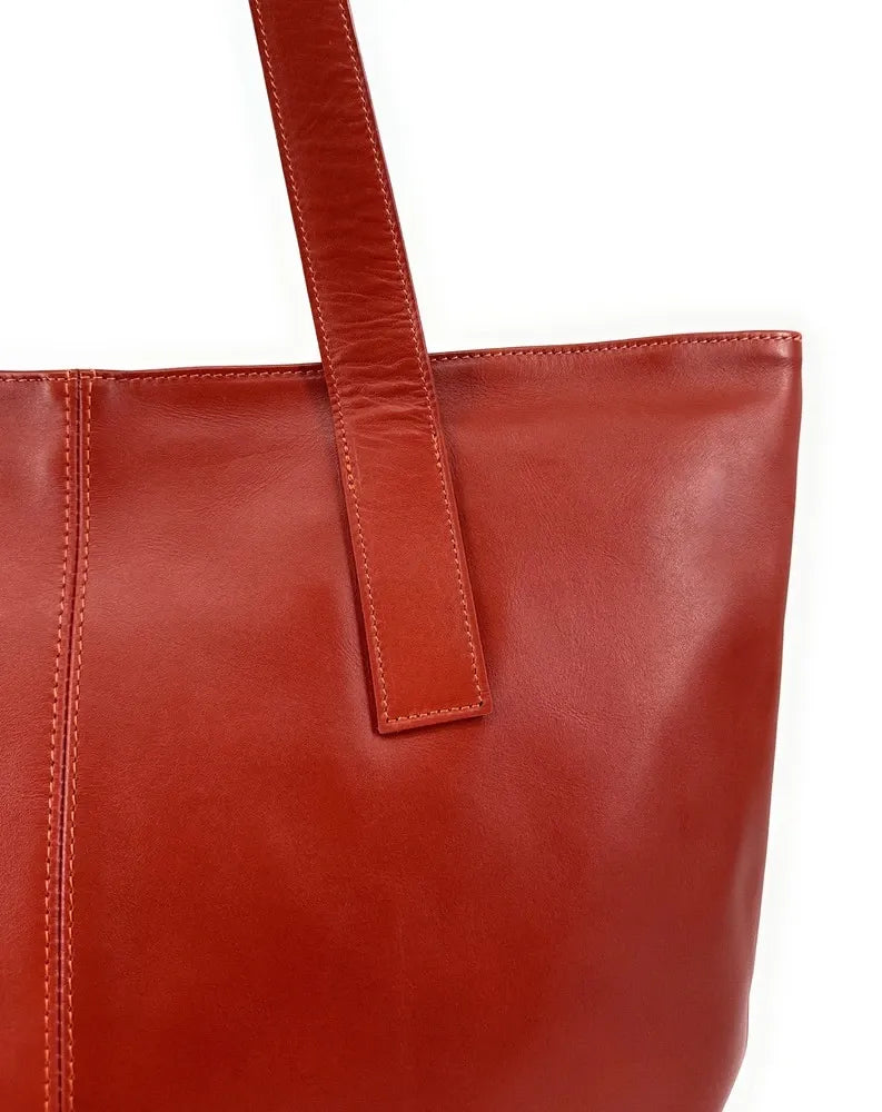 Sac cabas en cuir lisse TESS Rouge brique