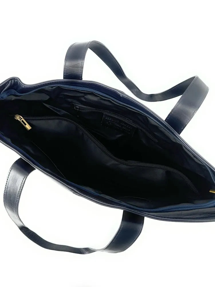 Sac cabas en cuir lisse TESS Bleu marine