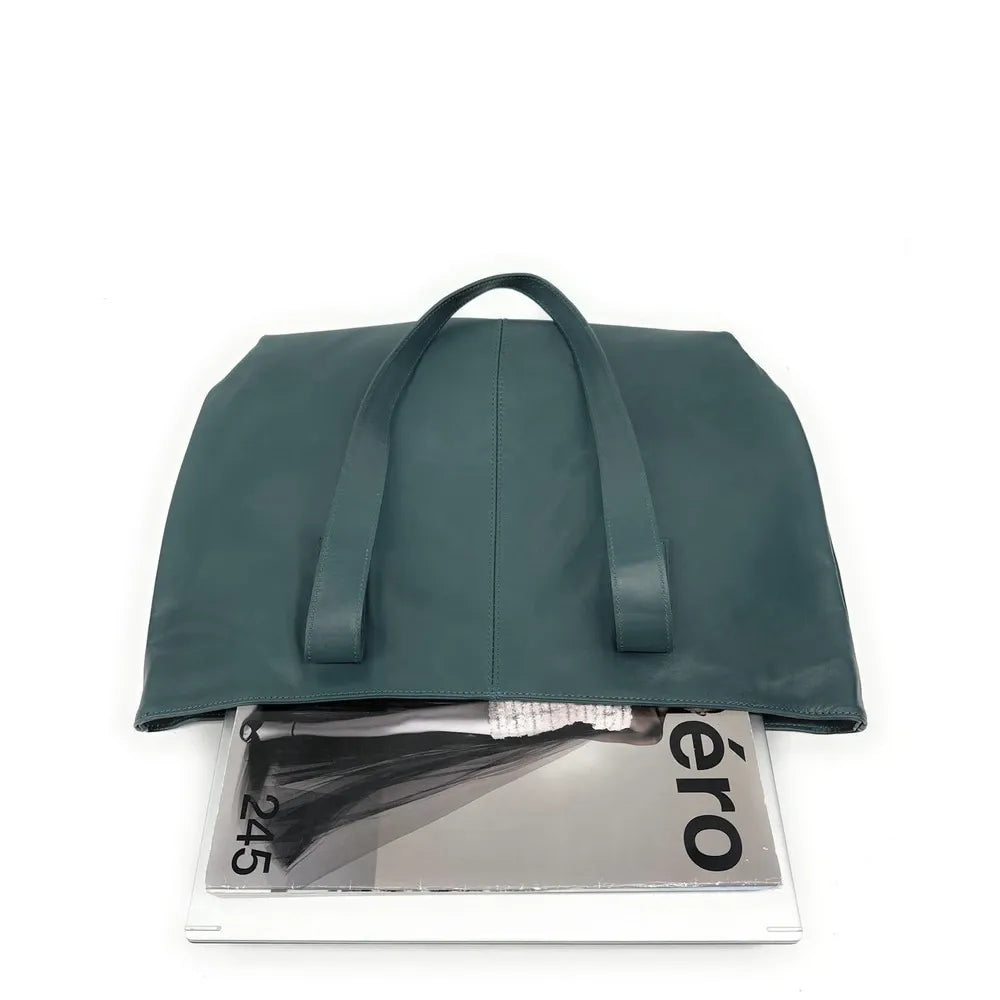 Sac cabas en cuir lisse TESS Bleu vert canard