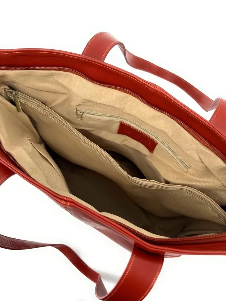 Sac cabas en cuir lisse TESS Rouge brique