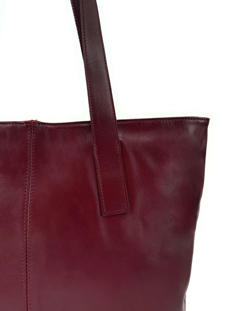 Sac cabas en cuir lisse TESS Rouge bordeaux