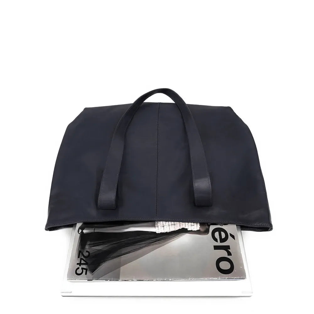 Sac cabas en cuir lisse TESS Bleu marine