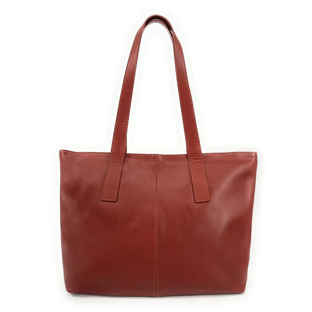 Sac cabas en cuir lisse TESS Rouge brique