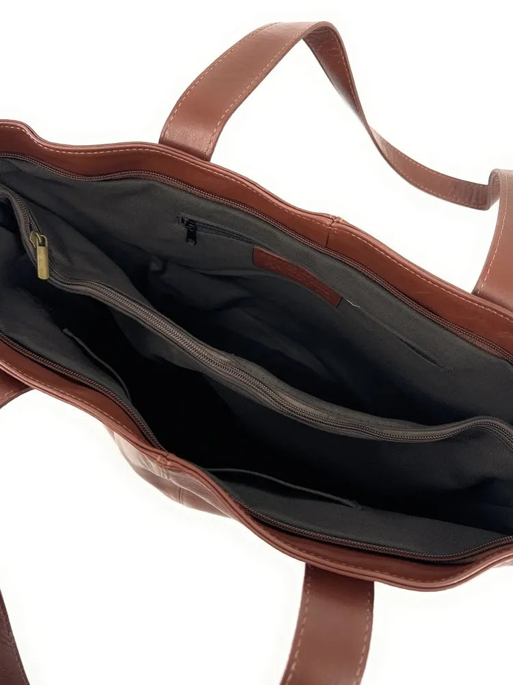 Sac cabas en cuir lisse TESS Châtaigne