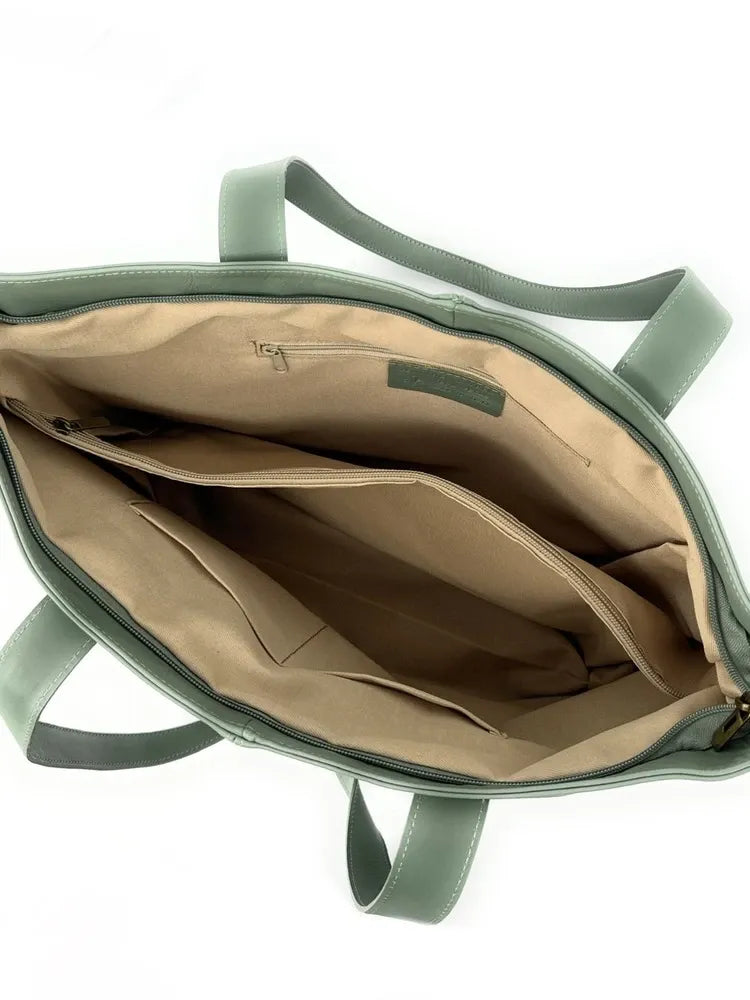 Sac cabas en cuir lisse TESS Vert amande