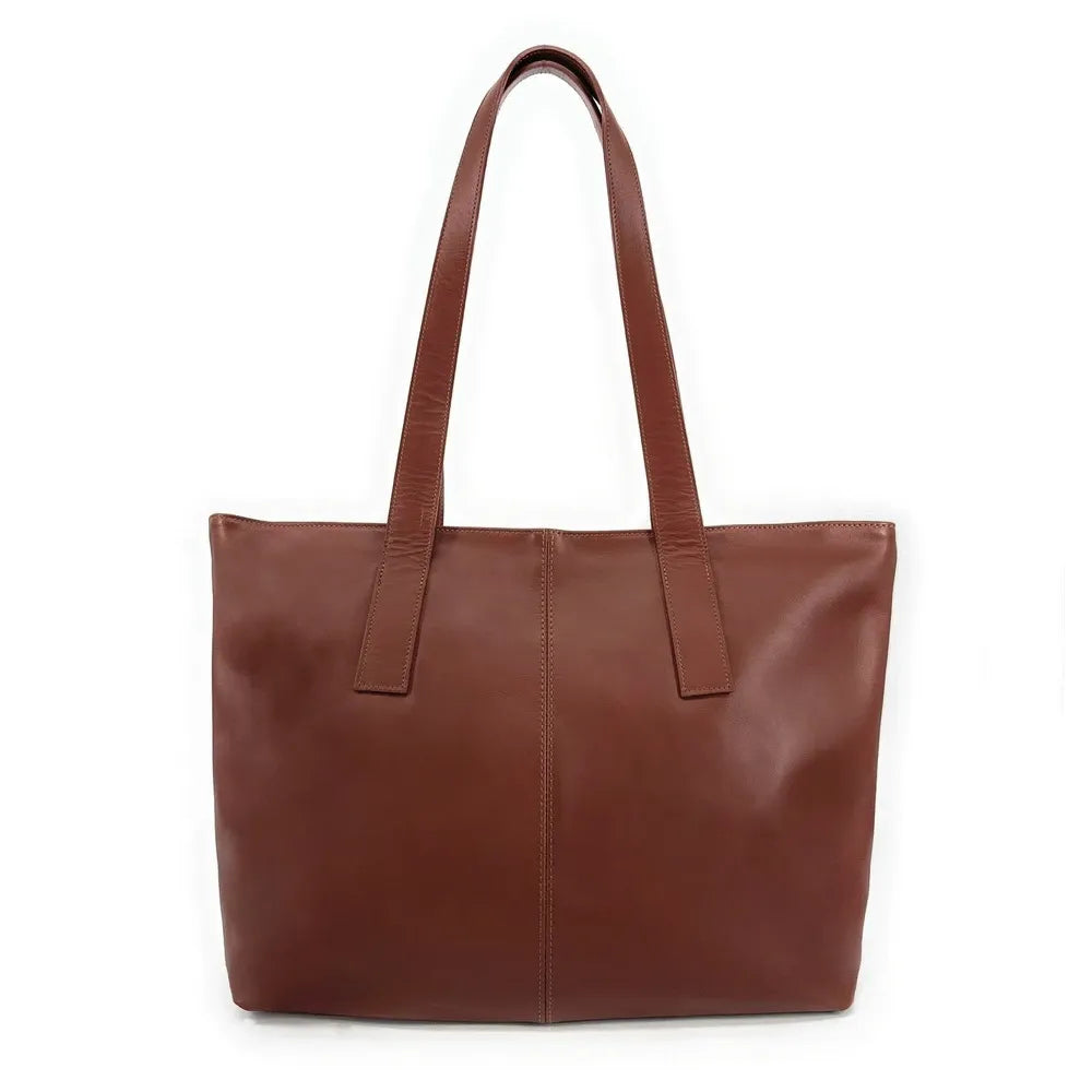 Sac cabas en cuir lisse TESS Châtaigne