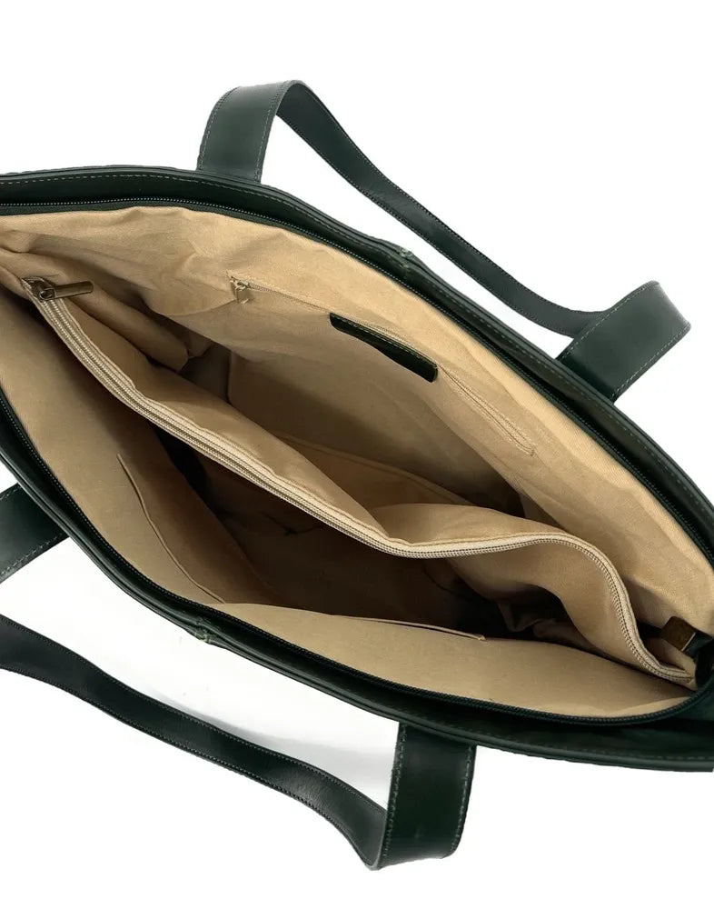 Sac cabas en cuir lisse TESS Vert forêt