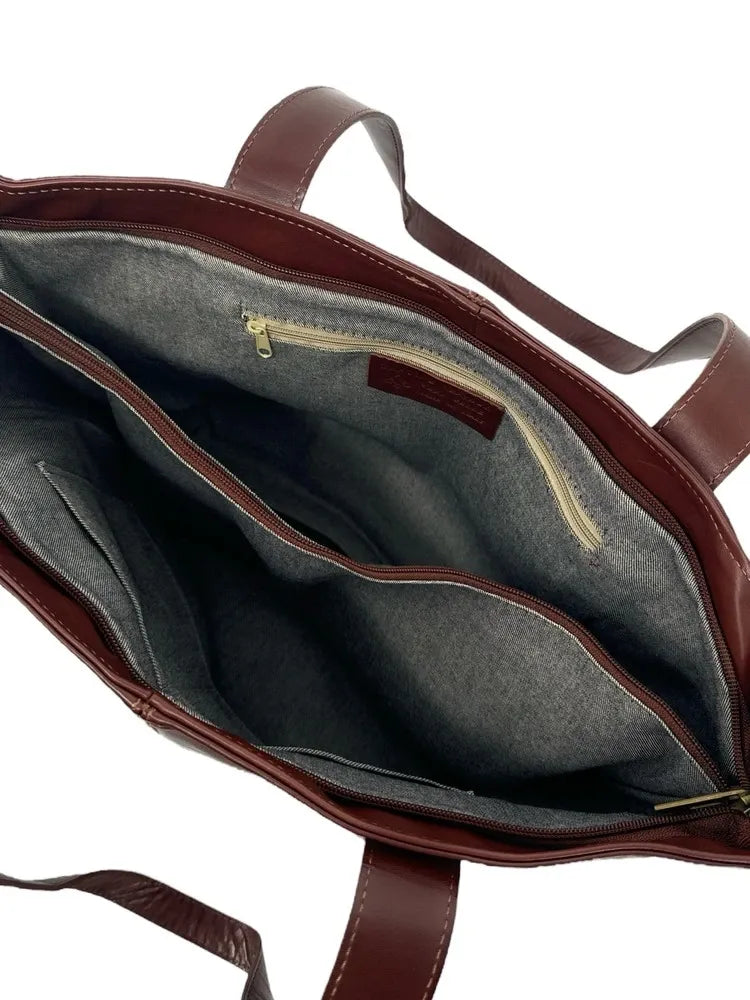 Sac cabas en cuir lisse TESS Chocolat