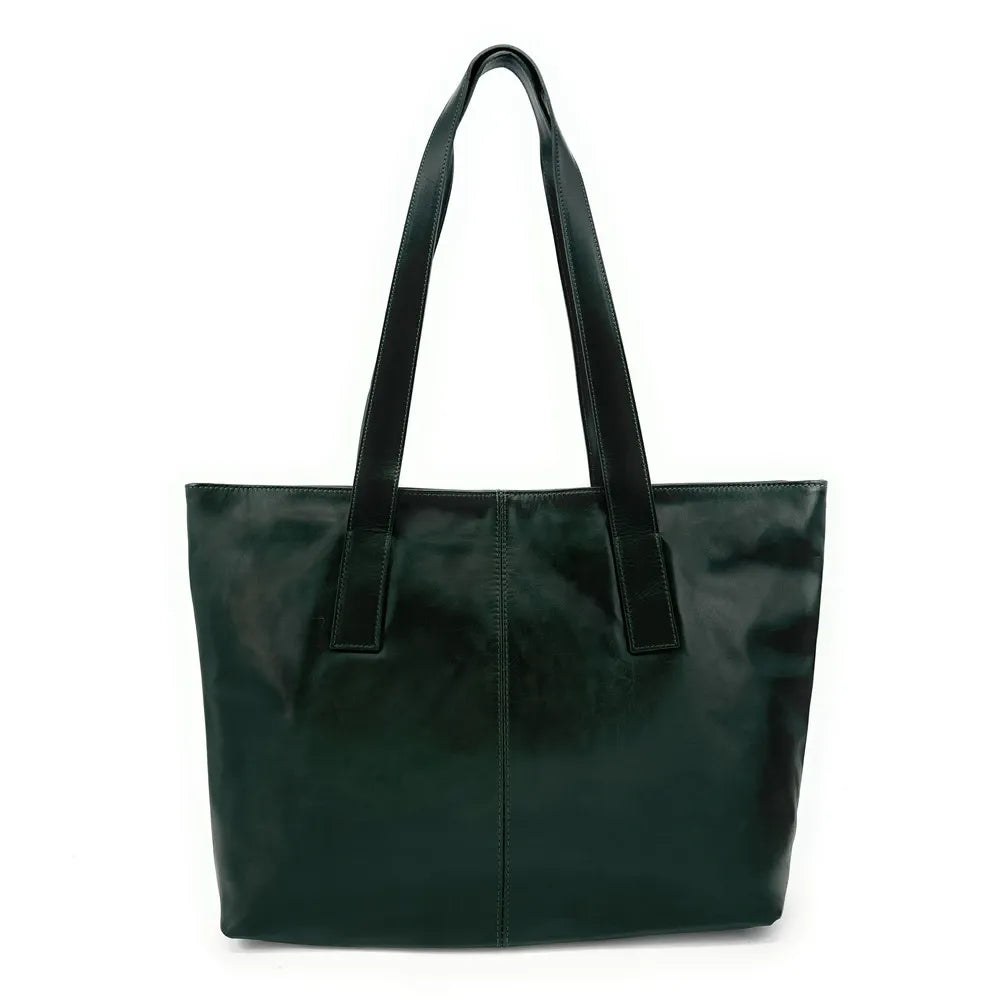 Sac cabas en cuir lisse TESS Vert forêt