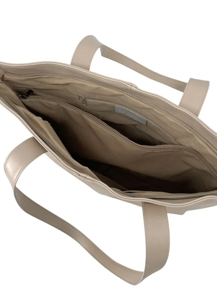 Sac cabas en cuir lisse TESS Taupe clair