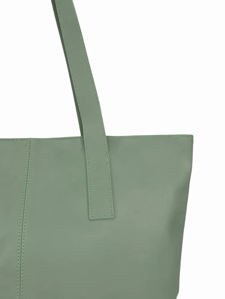 Sac cabas en cuir lisse TESS Vert amande