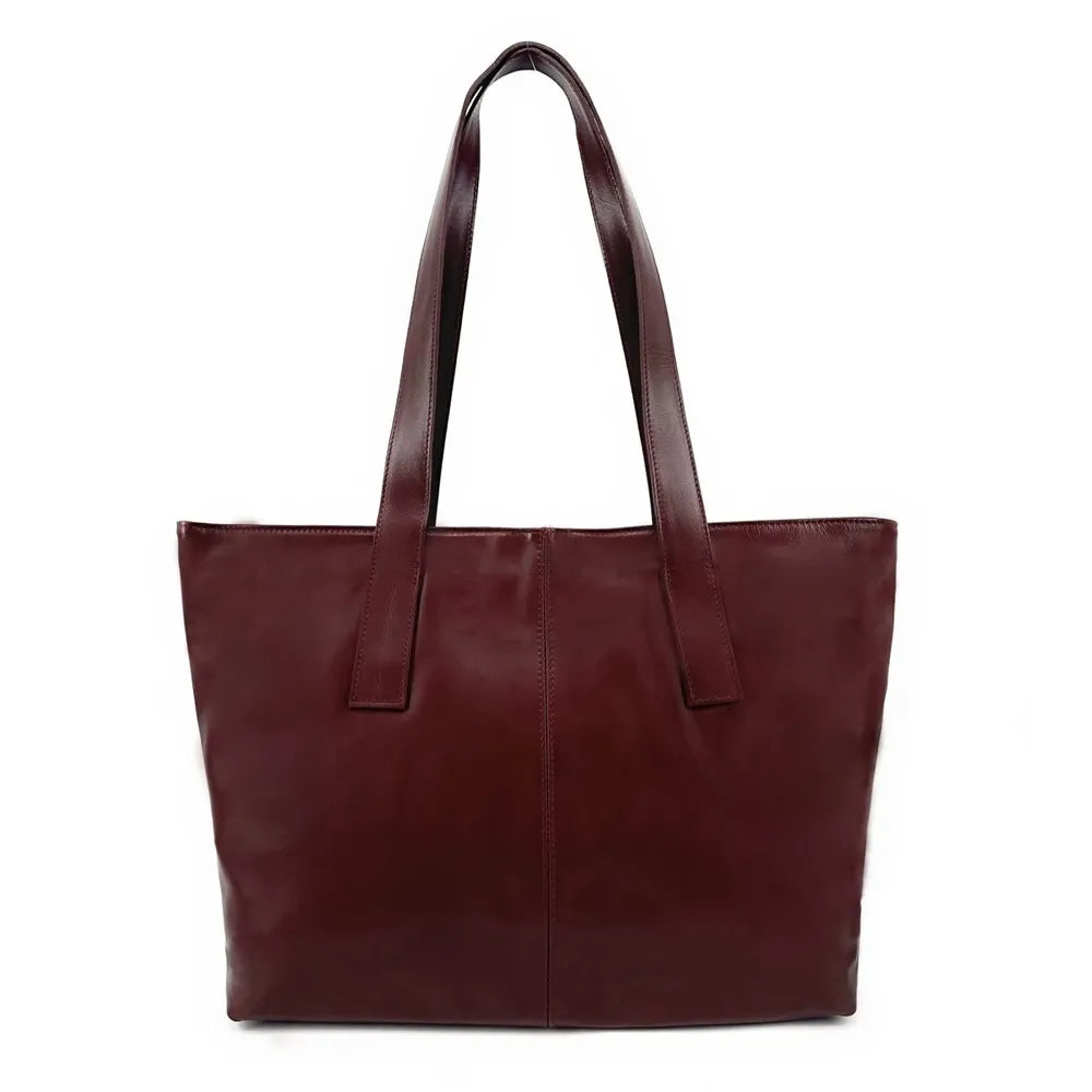 Sac cabas en cuir lisse TESS Rouge bordeaux