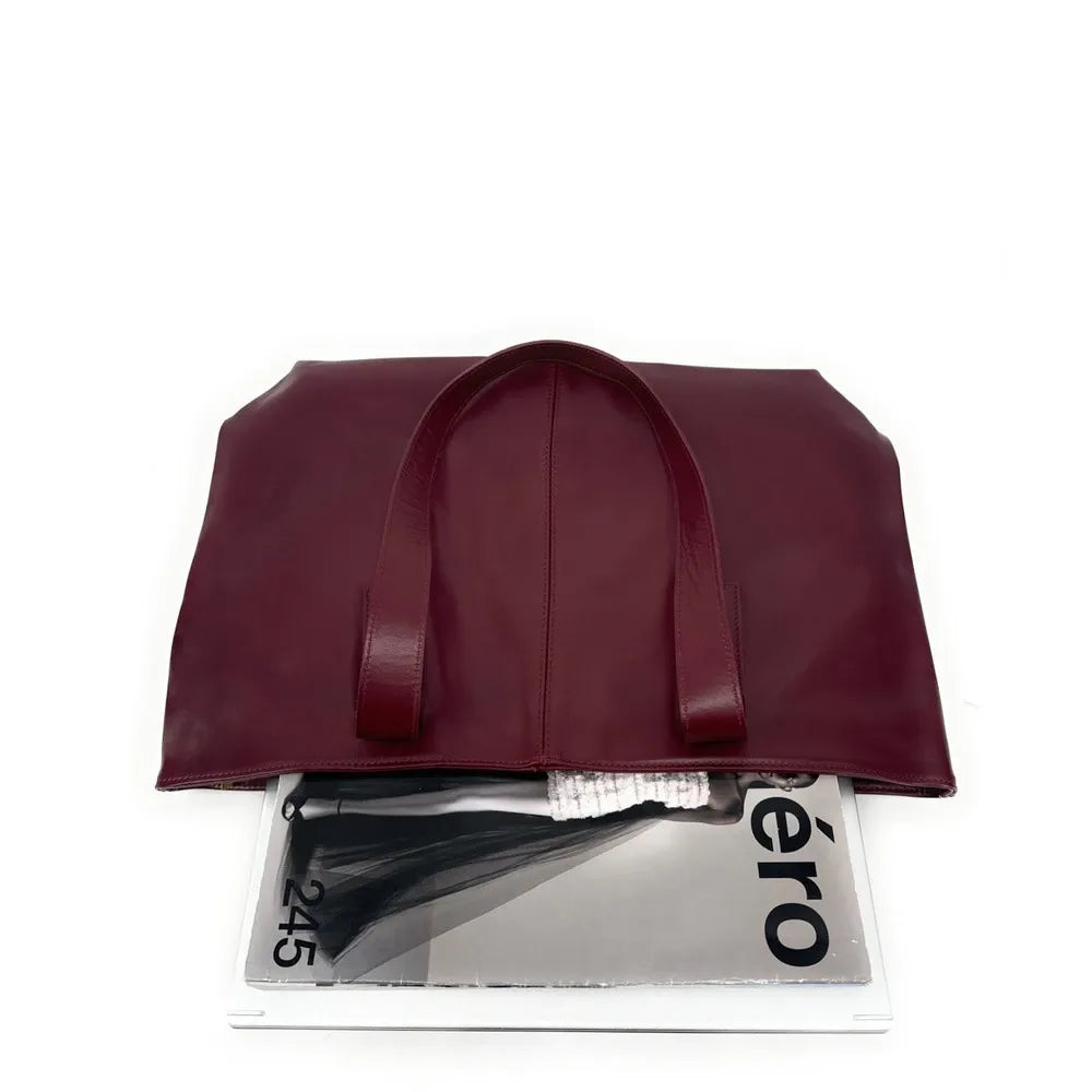 Sac cabas en cuir lisse TESS Rouge bordeaux