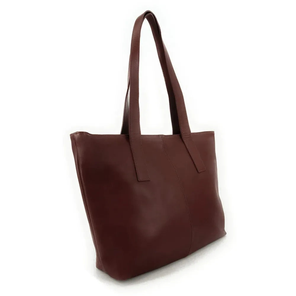 Sac cabas en cuir lisse TESS Chocolat