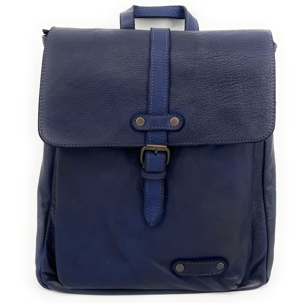 Grand sac à dos en cuir vintage SMITH (mr. & mrs.) Bleu marine