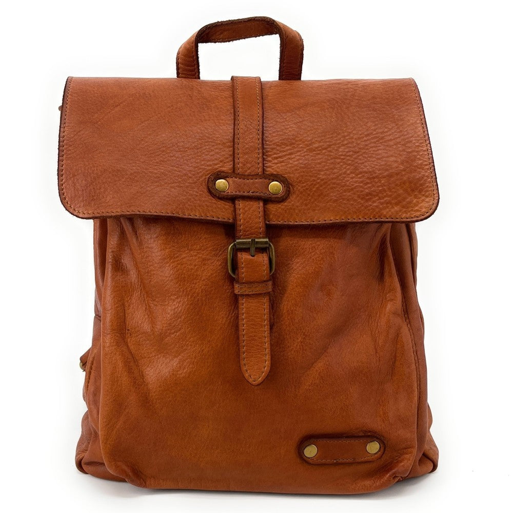 Grand sac à dos en cuir vintage SMITH (mr. & mrs.) Camel
