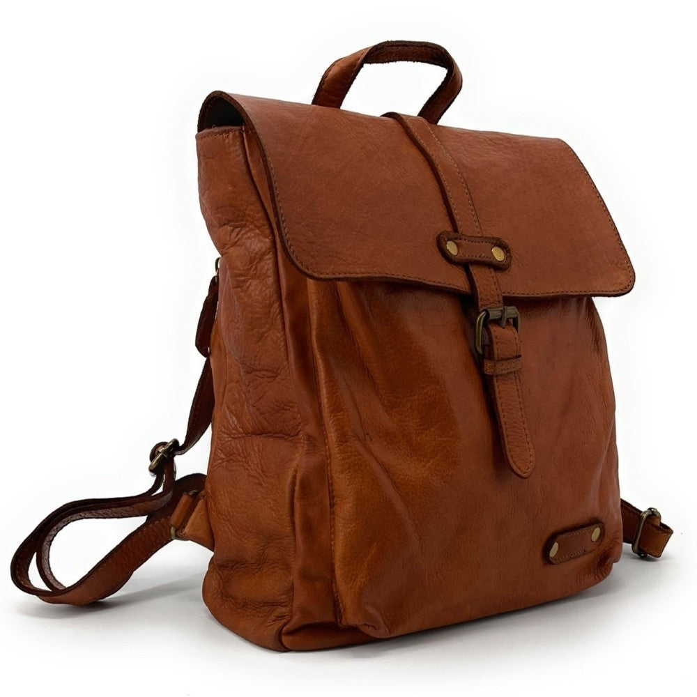 Grand sac à dos en cuir vintage SMITH (mr. & mrs.) Camel