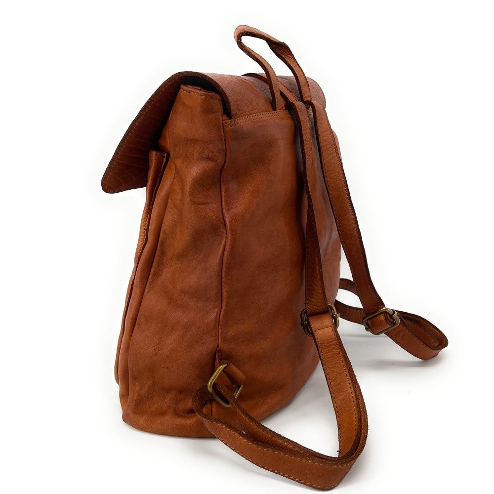 Grand sac à dos en cuir vintage SMITH (mr. & mrs.) Camel