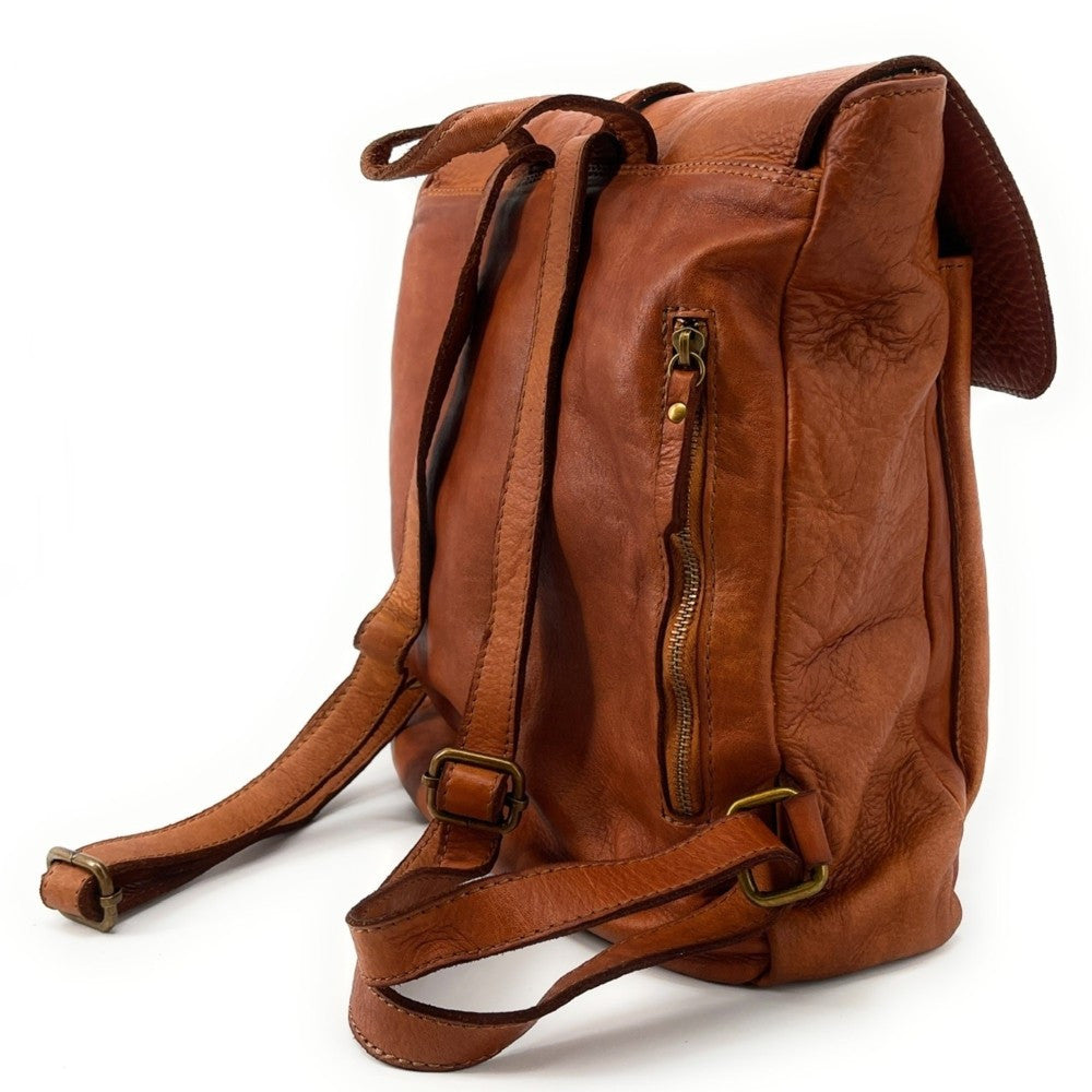 Grand sac à dos en cuir vintage SMITH (mr. & mrs.) Camel