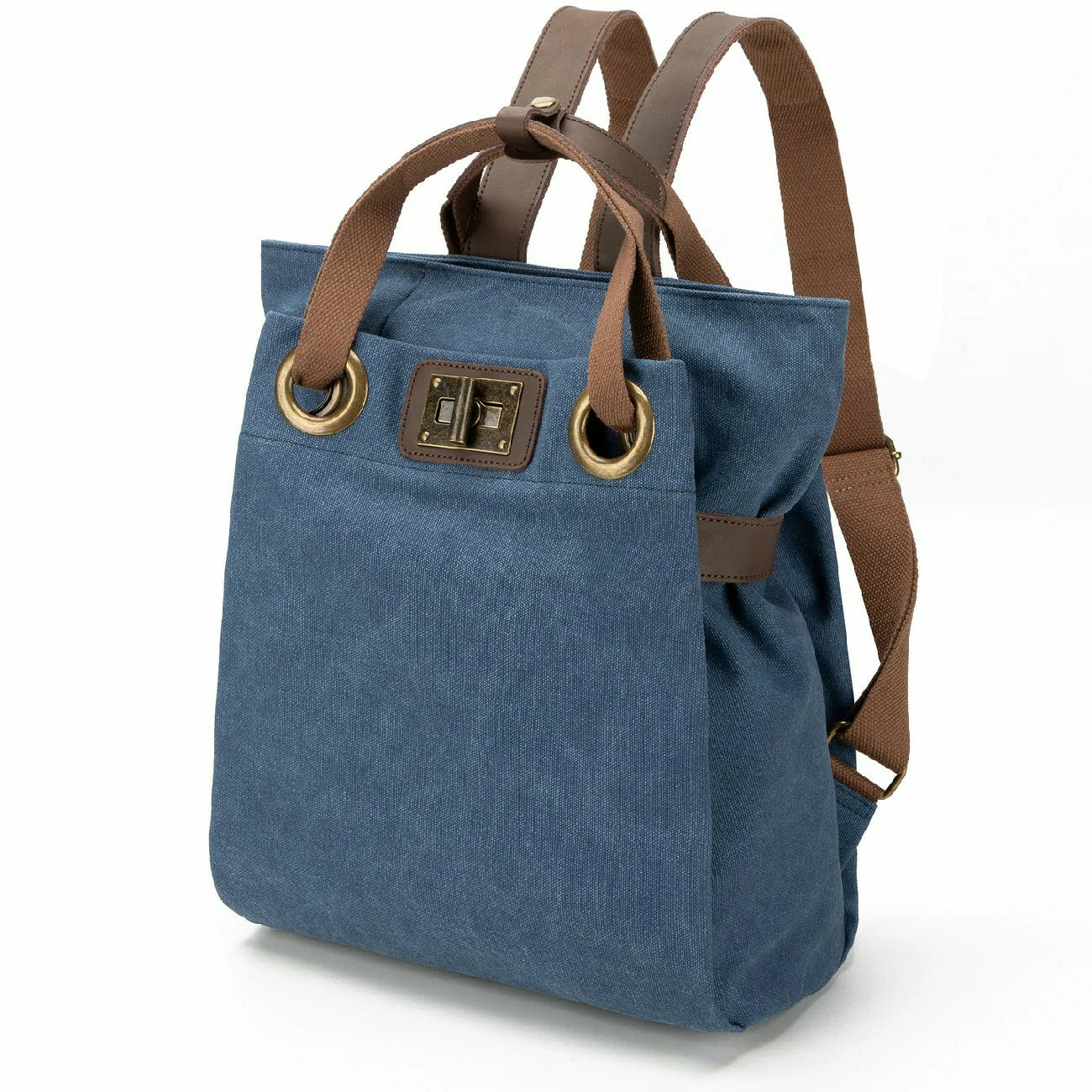 Sac à dos en toile et cuir TRINITE L Bleu denim