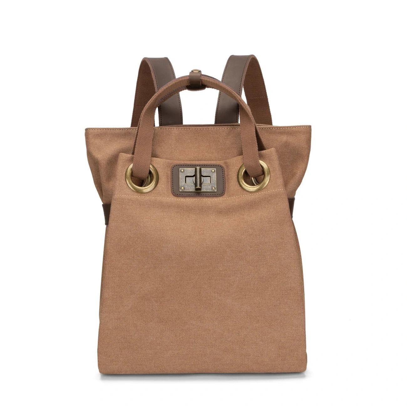Sac à dos en toile et cuir TRINITE L Marron camel foncé