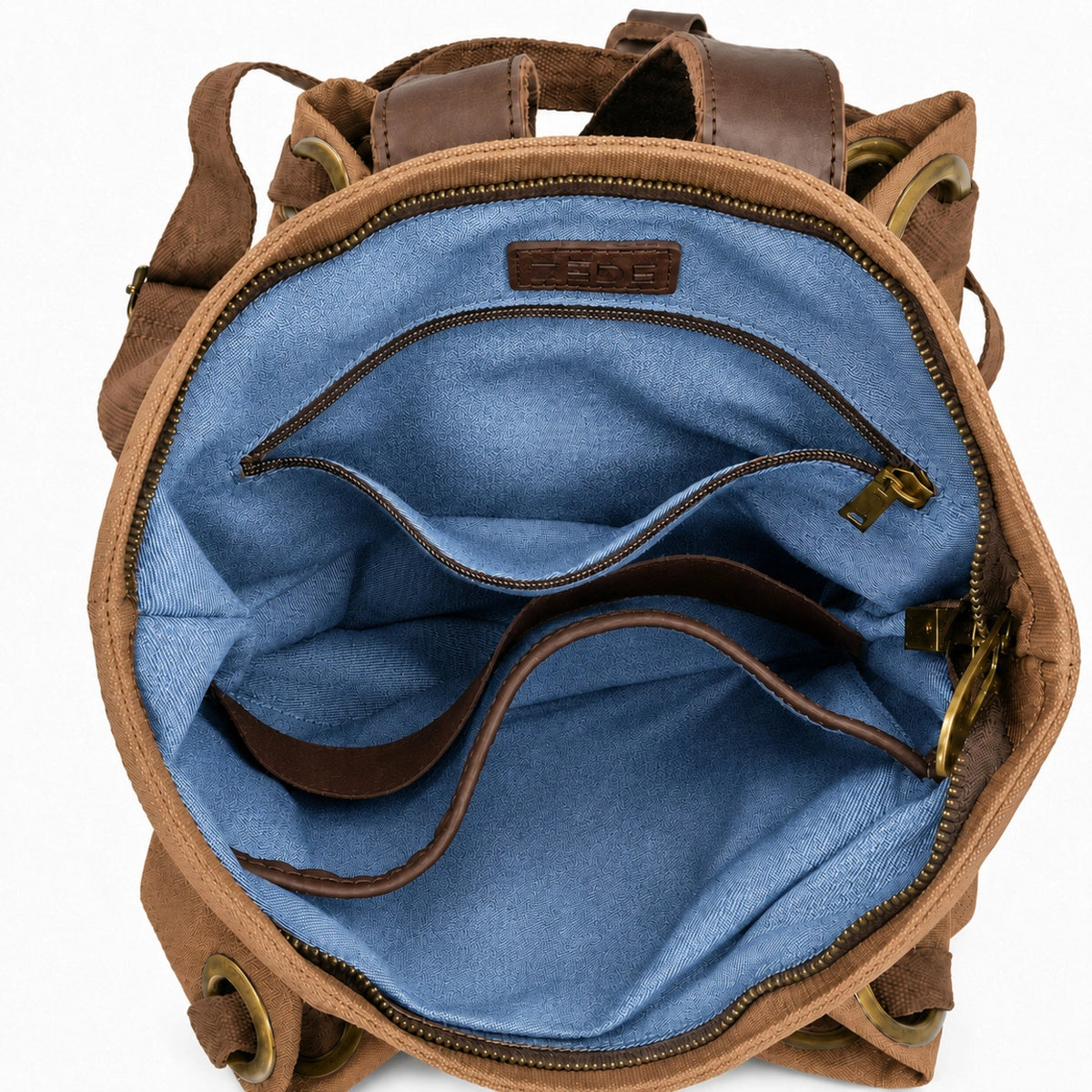 Rucksack aus Canvas und Leder TRINITE L Dunkles Camelbraun