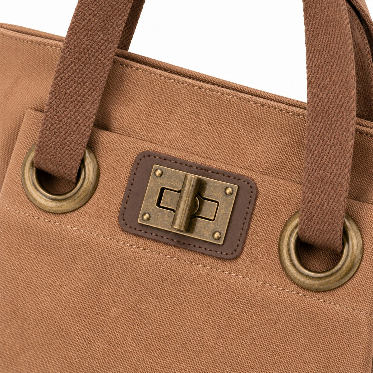 Rucksack aus Canvas und Leder TRINITE L Dunkles Camelbraun