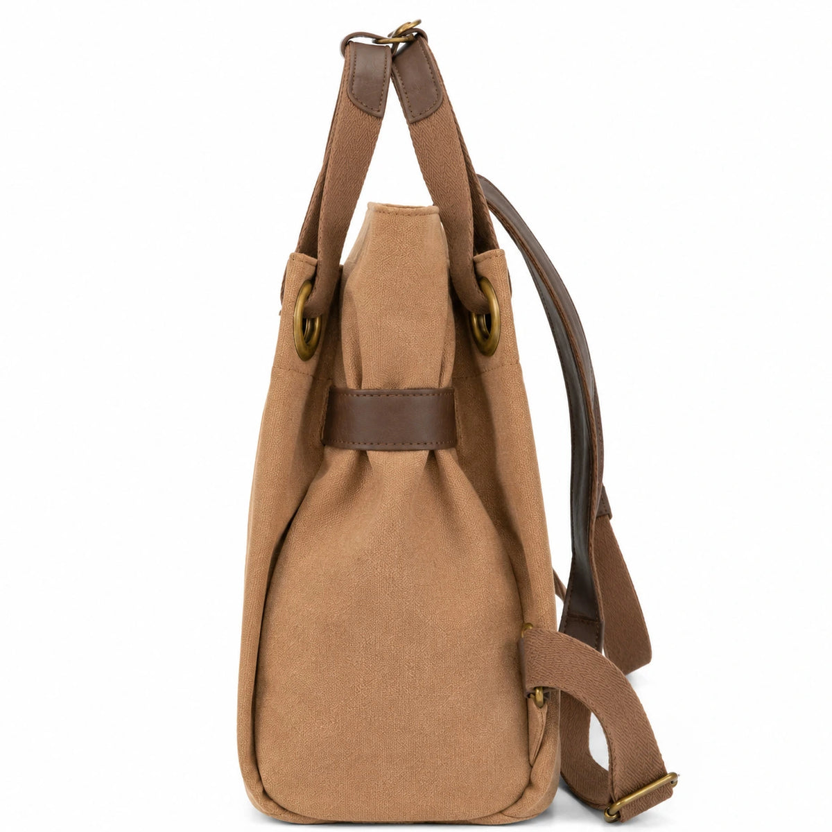 Rucksack aus Canvas und Leder TRINITE L Dunkles Camelbraun