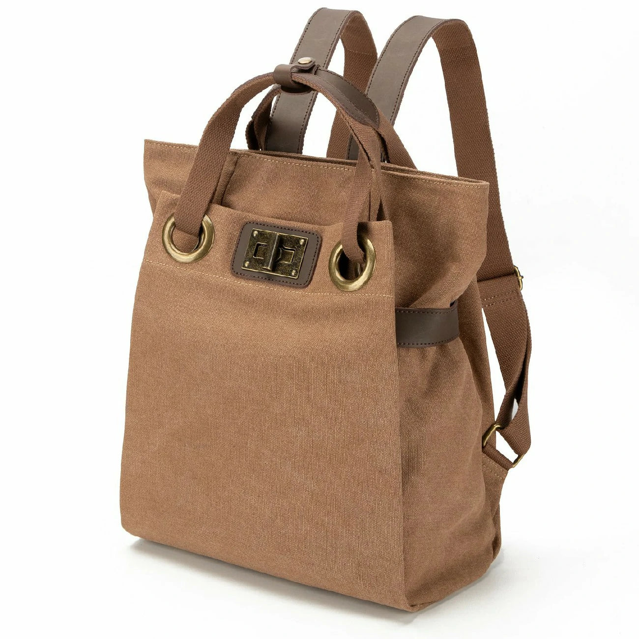 Sac à dos en toile et cuir TRINITE L Marron camel foncé