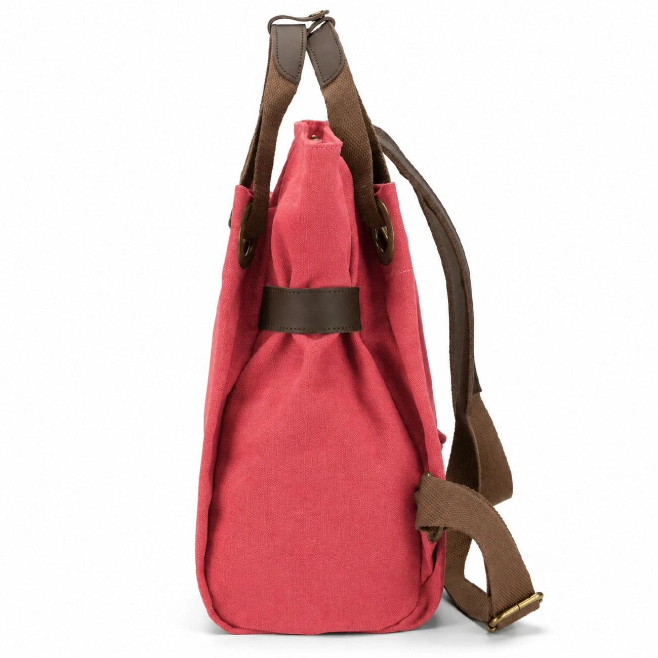 Canvas and Leather Backpack TRINITE L Raspberry