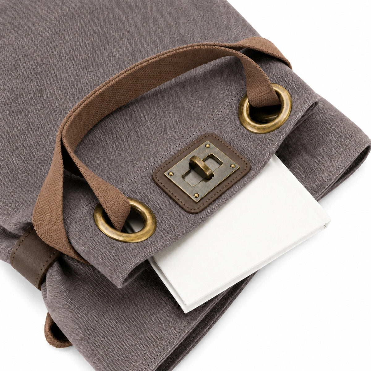 Rucksack aus Canvas und Leder TRINITE L Taupegrau