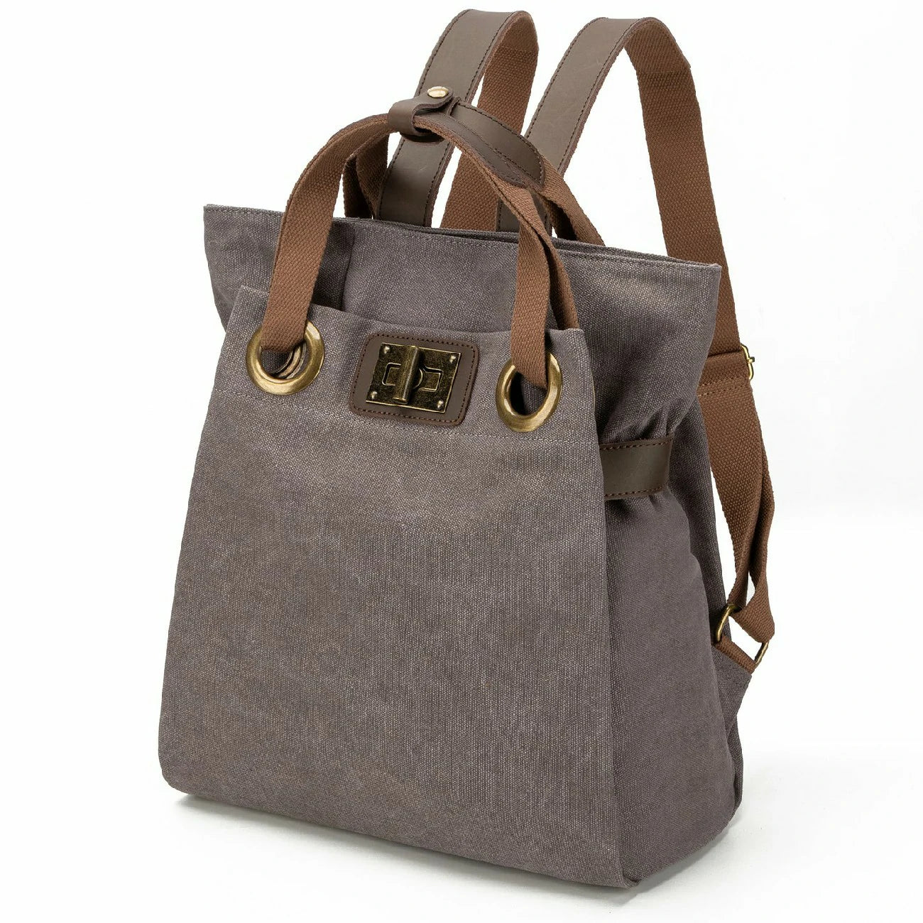 Sac à dos en toile et cuir TRINITE L Gris taupé