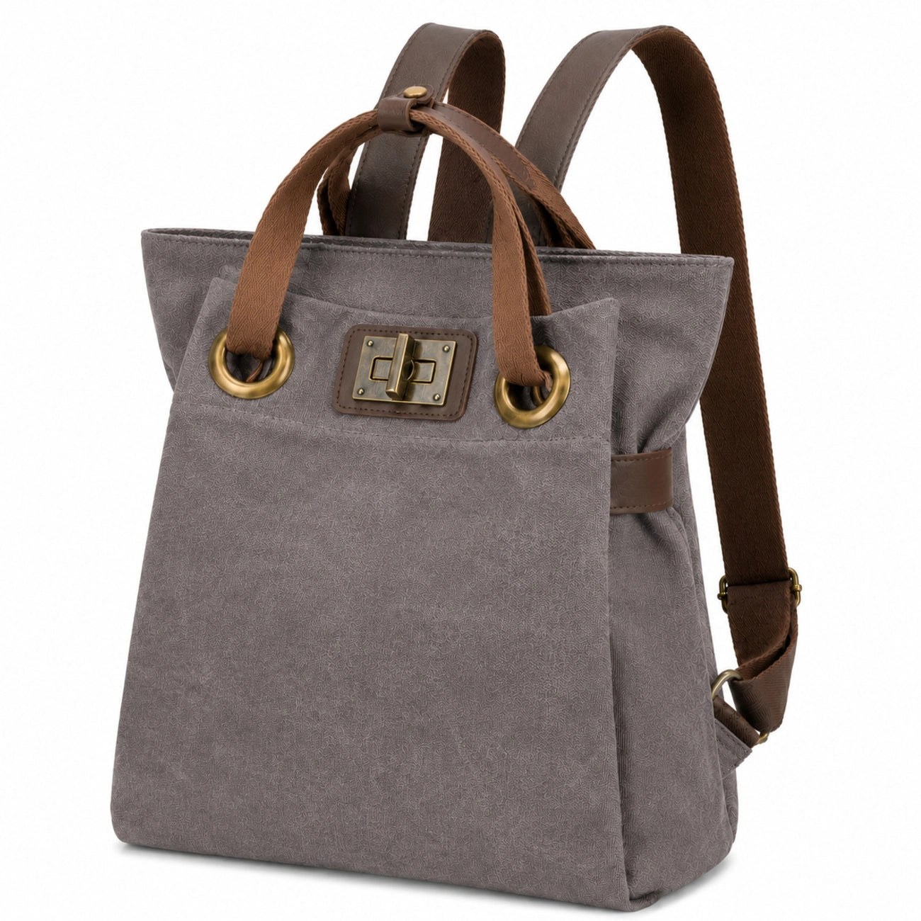 Sac à dos en toile et cuir TRINITE L Gris taupé