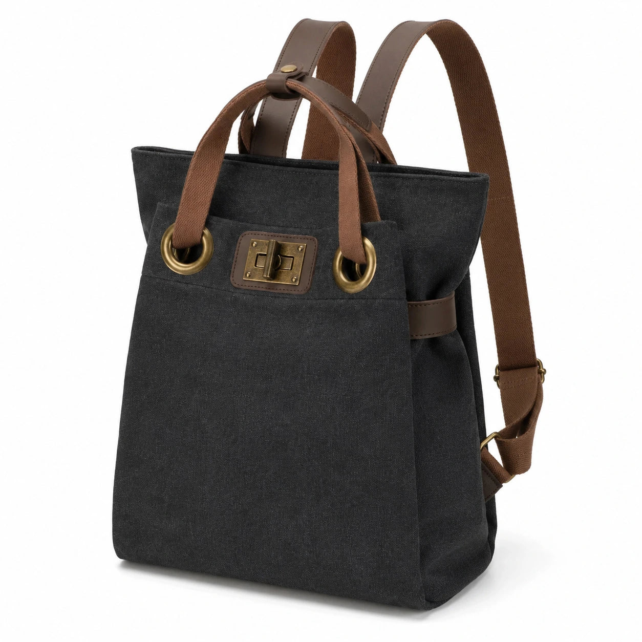 Sac à dos en toile et cuir TRINITE L Noir