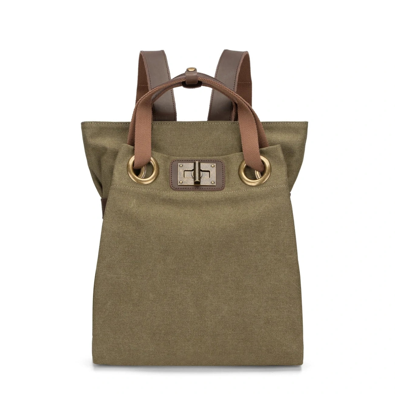 Sac à dos en toile et cuir TRINITE L Vert olive
