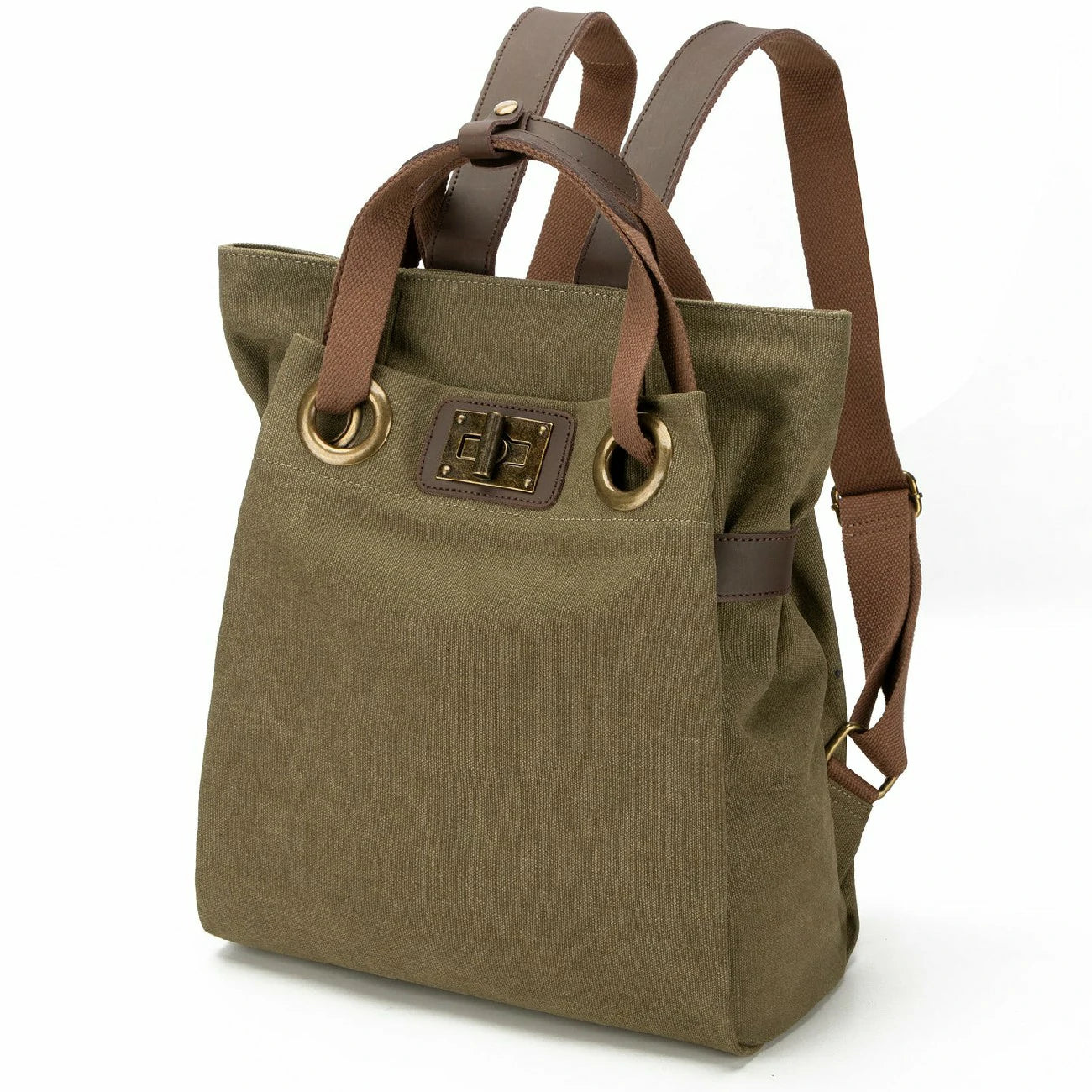 Sac à dos en toile et cuir TRINITE L Vert olive
