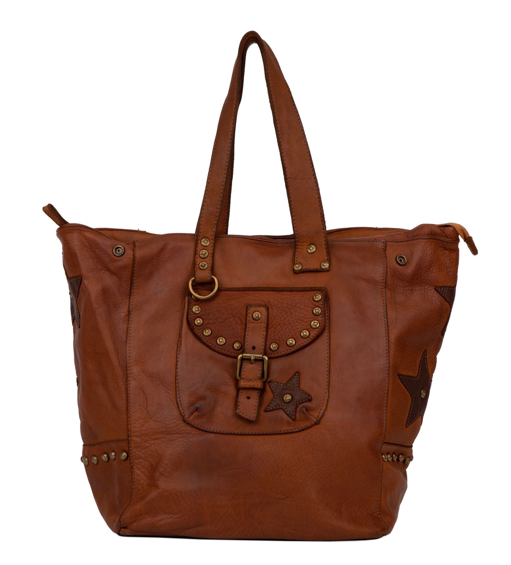 Sac cabas en cuir vintage MISS HOLLY Cognac