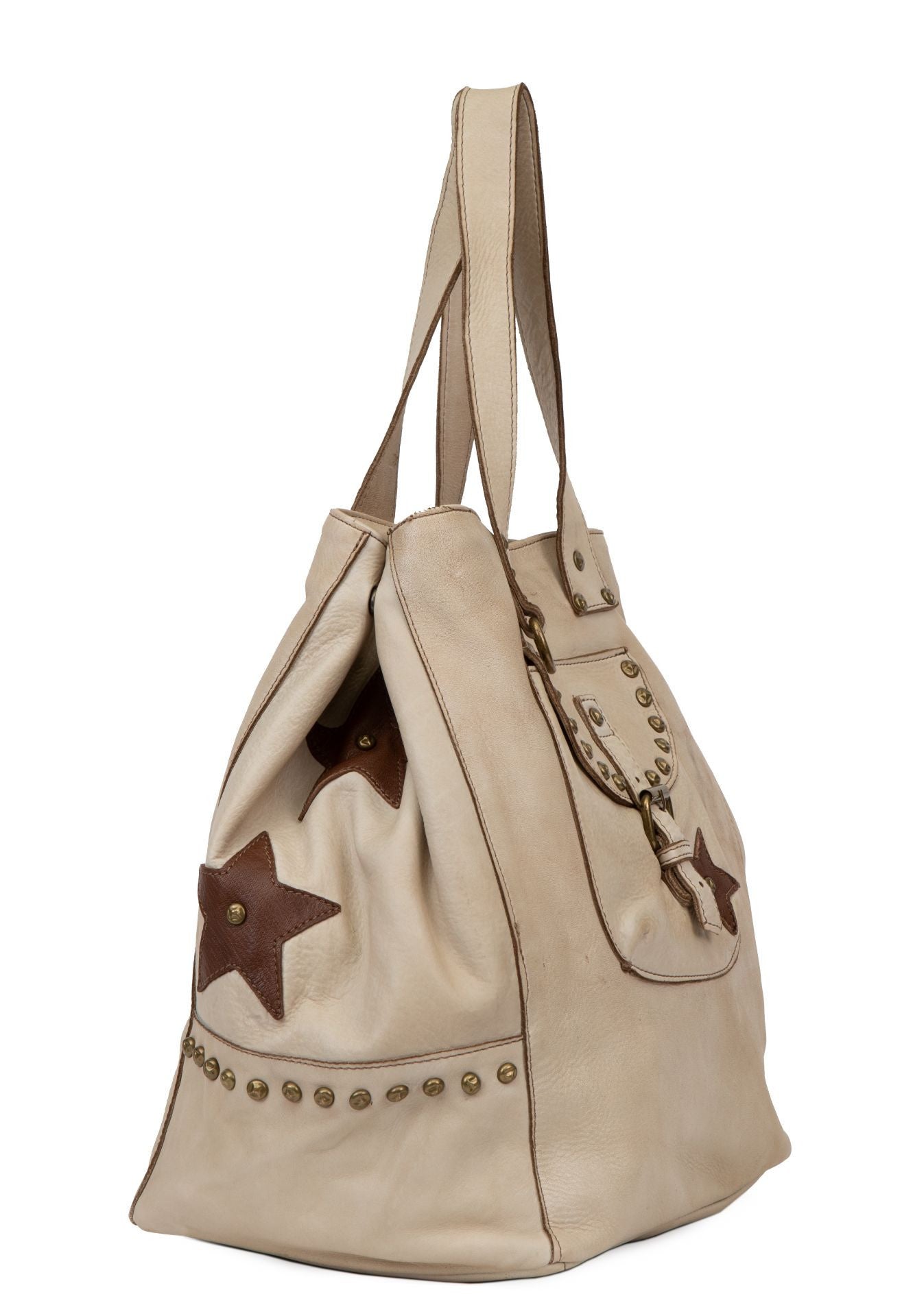 Sac cabas en cuir vintage MISS HOLLY Taupe clair