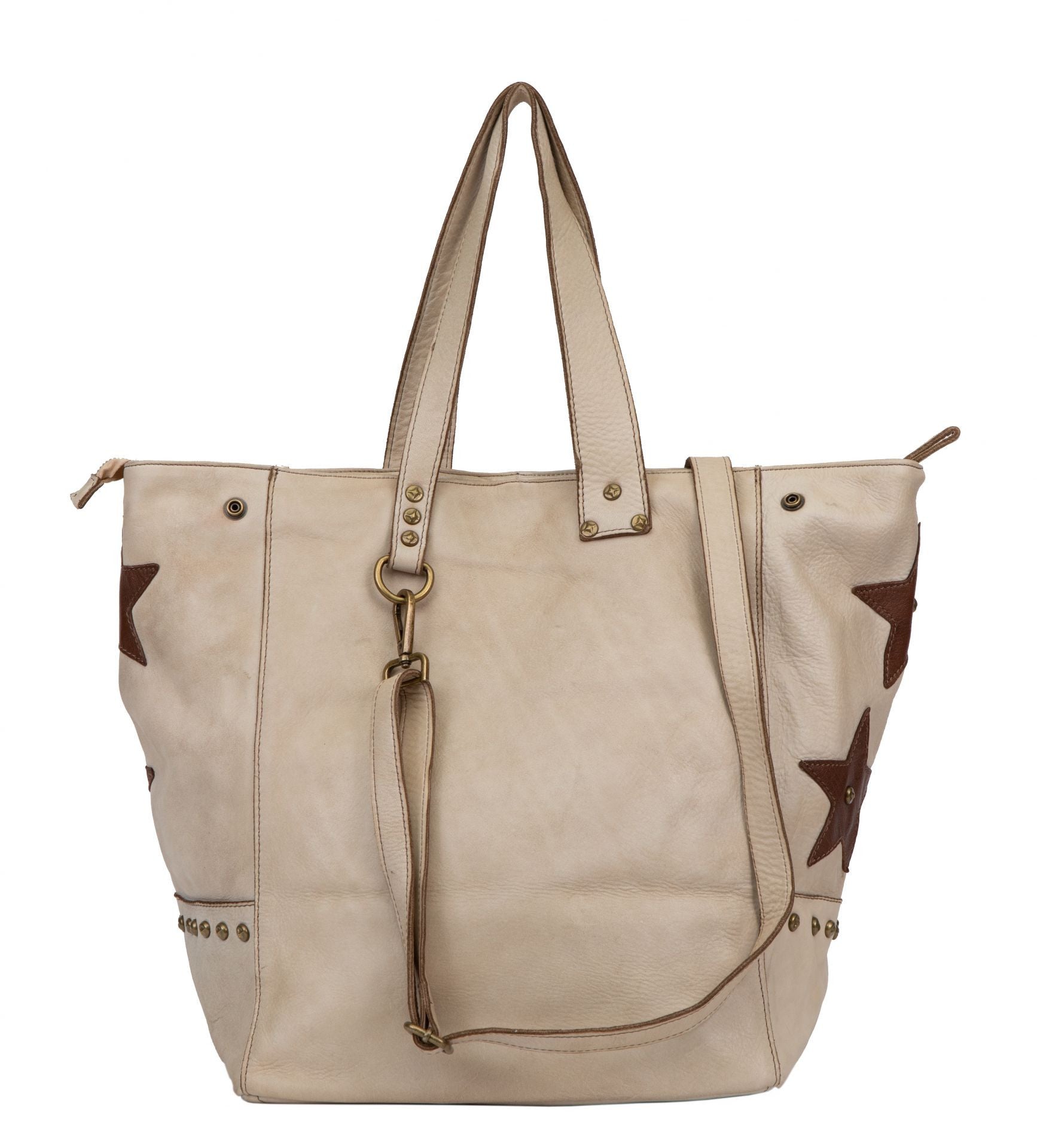Sac cabas en cuir vintage MISS HOLLY Taupe clair
