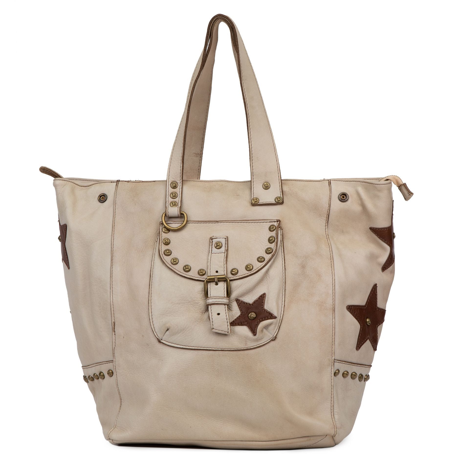 Sac cabas en cuir vintage MISS HOLLY Taupe clair