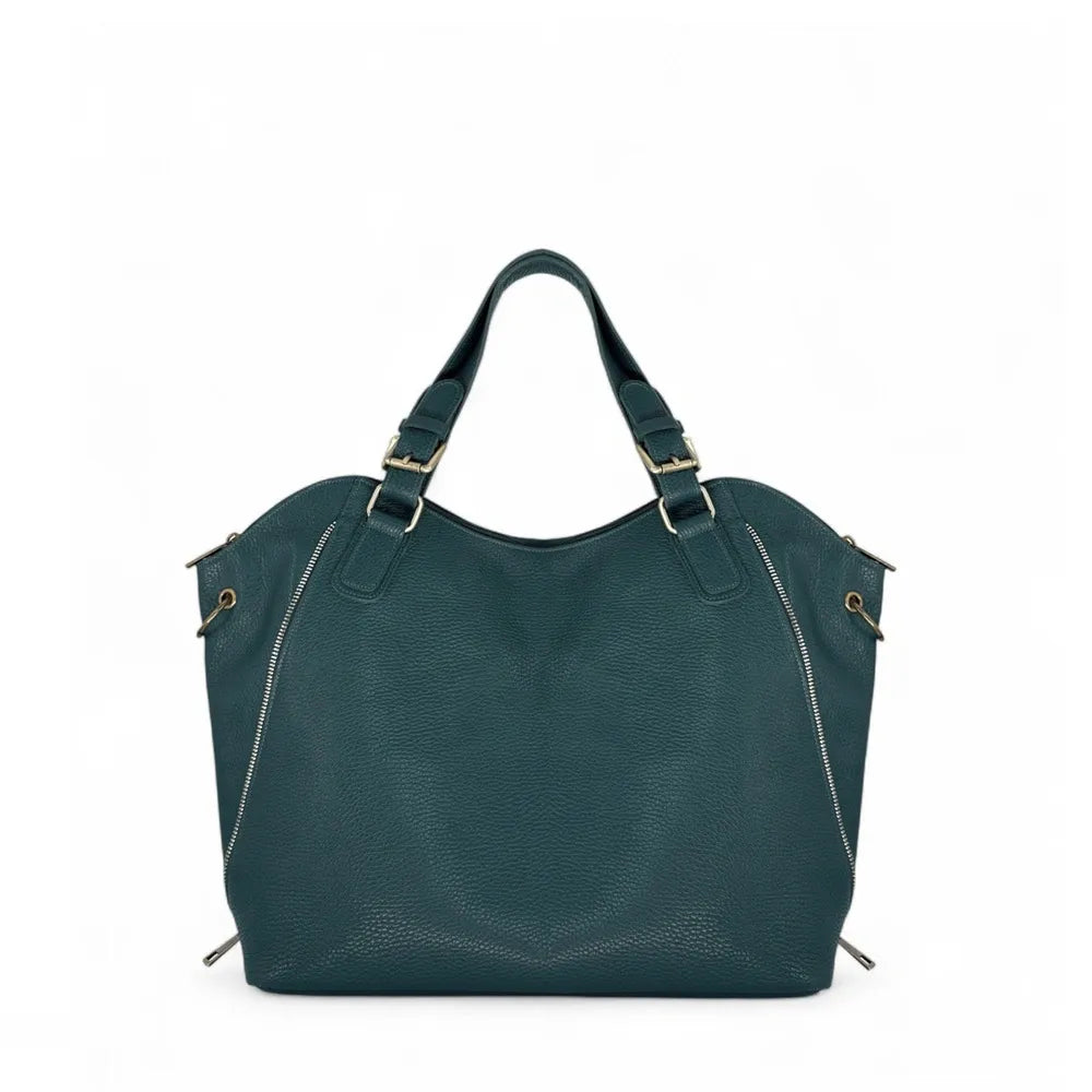Sac porté épaule en cuir grainé CAMELIA Bleu vert canard