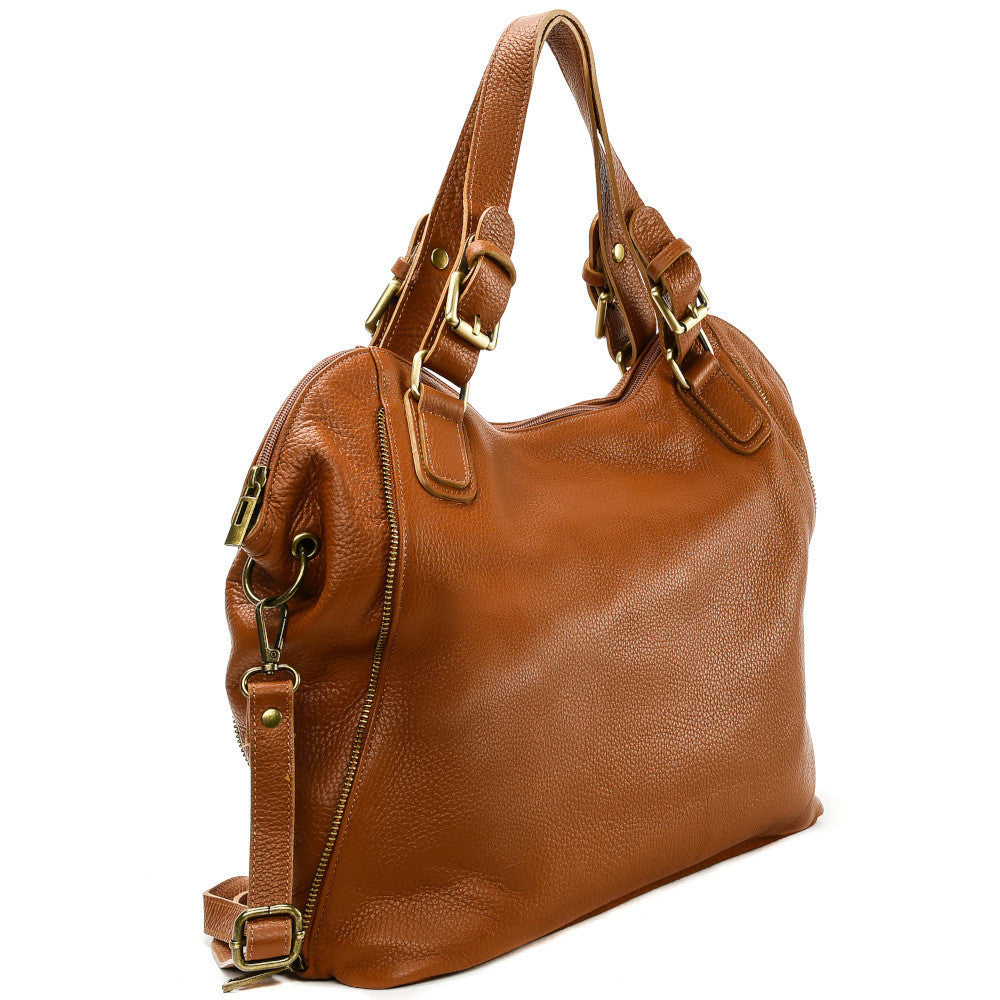 Sac porté épaule en cuir grainé CAMELIA Cognac
