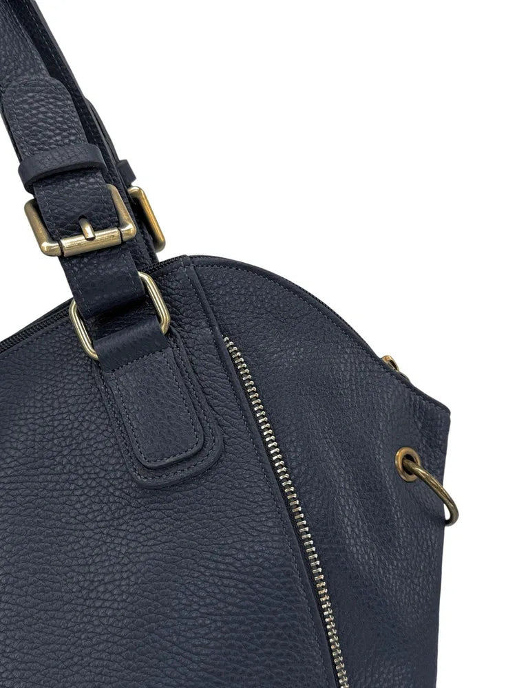 Sac porté épaule en cuir grainé CAMELIA Bleu marine