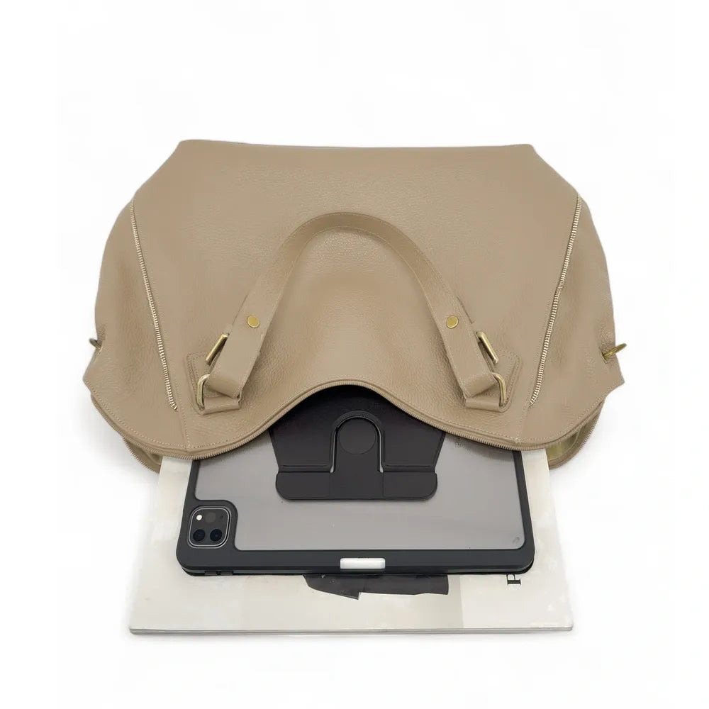 Sac porté épaule en cuir grainé CAMELIA Taupe clair