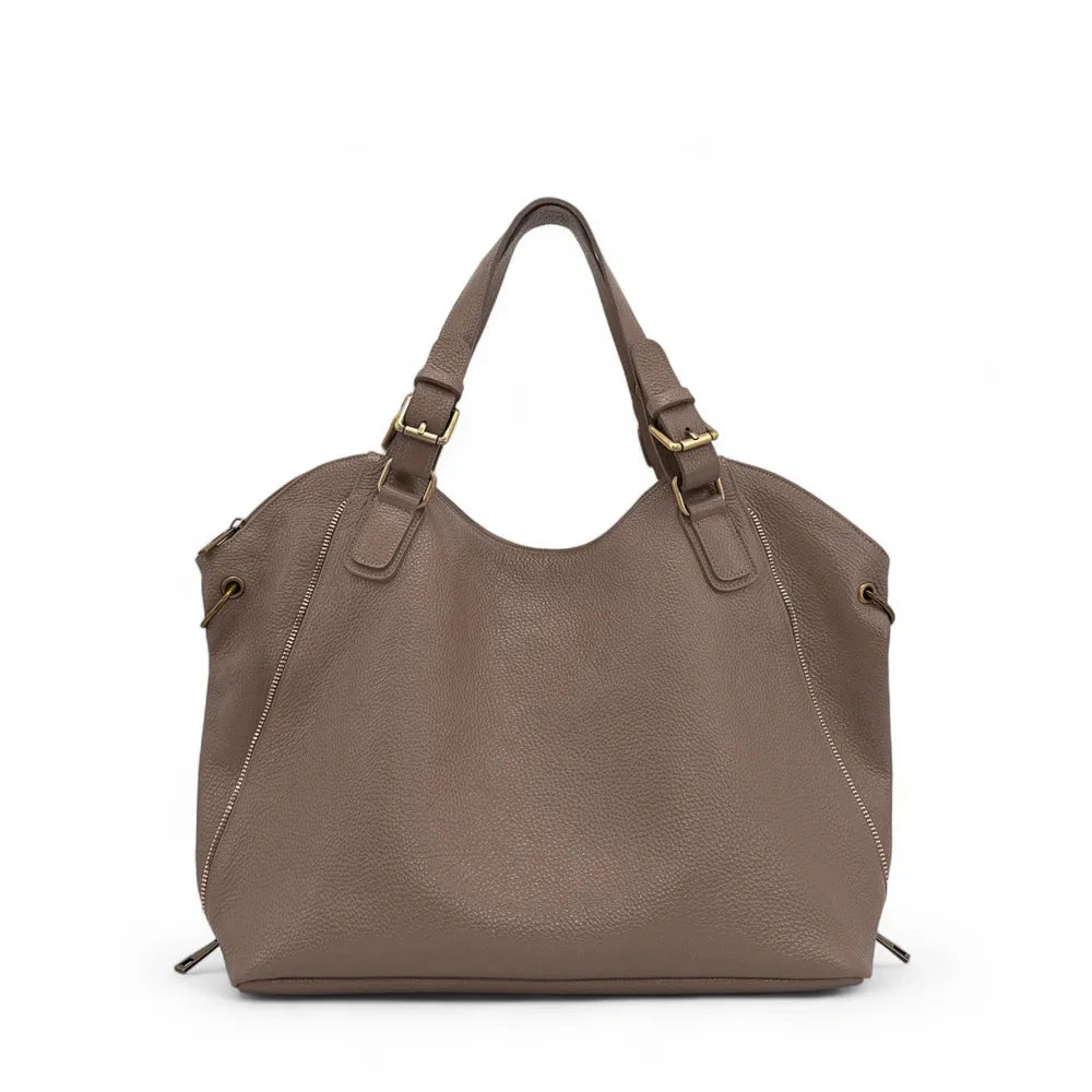 Sac porté épaule en cuir grainé CAMELIA Taupe foncé