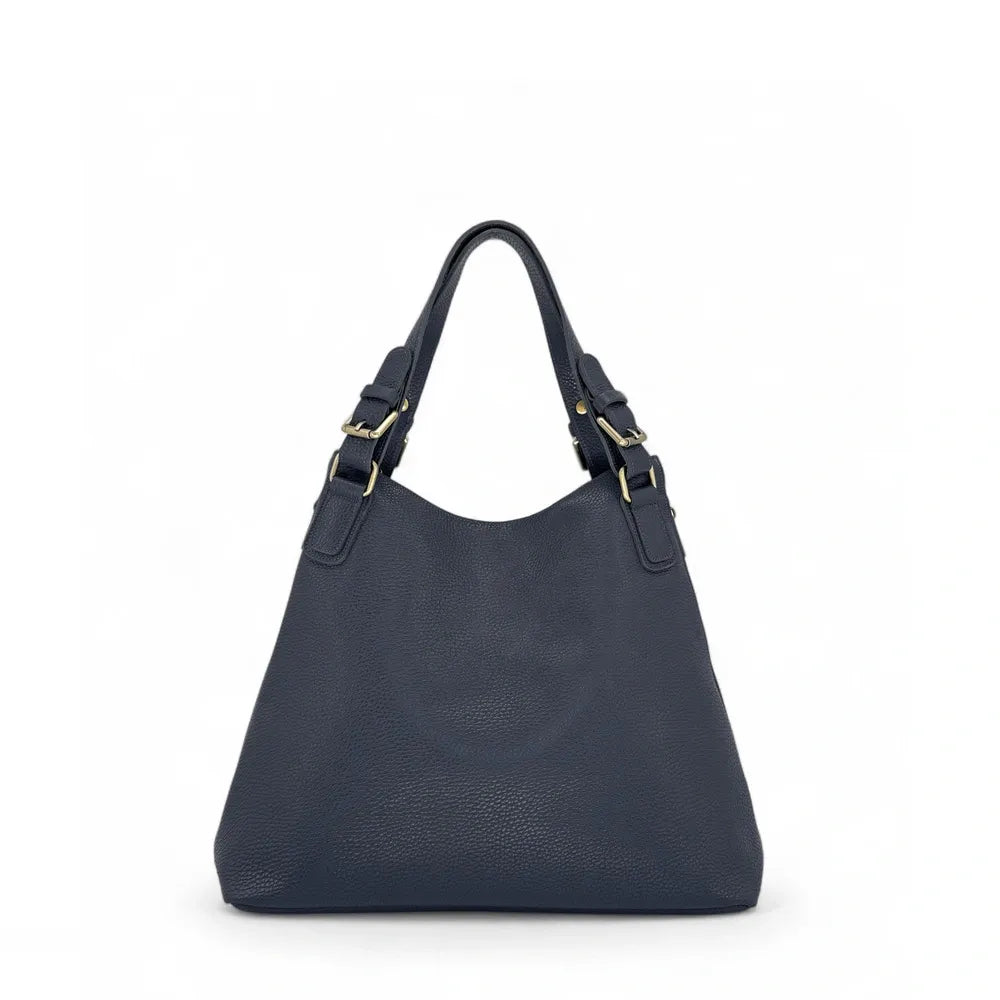 Sac porté épaule en cuir grainé CAMELIA Bleu marine